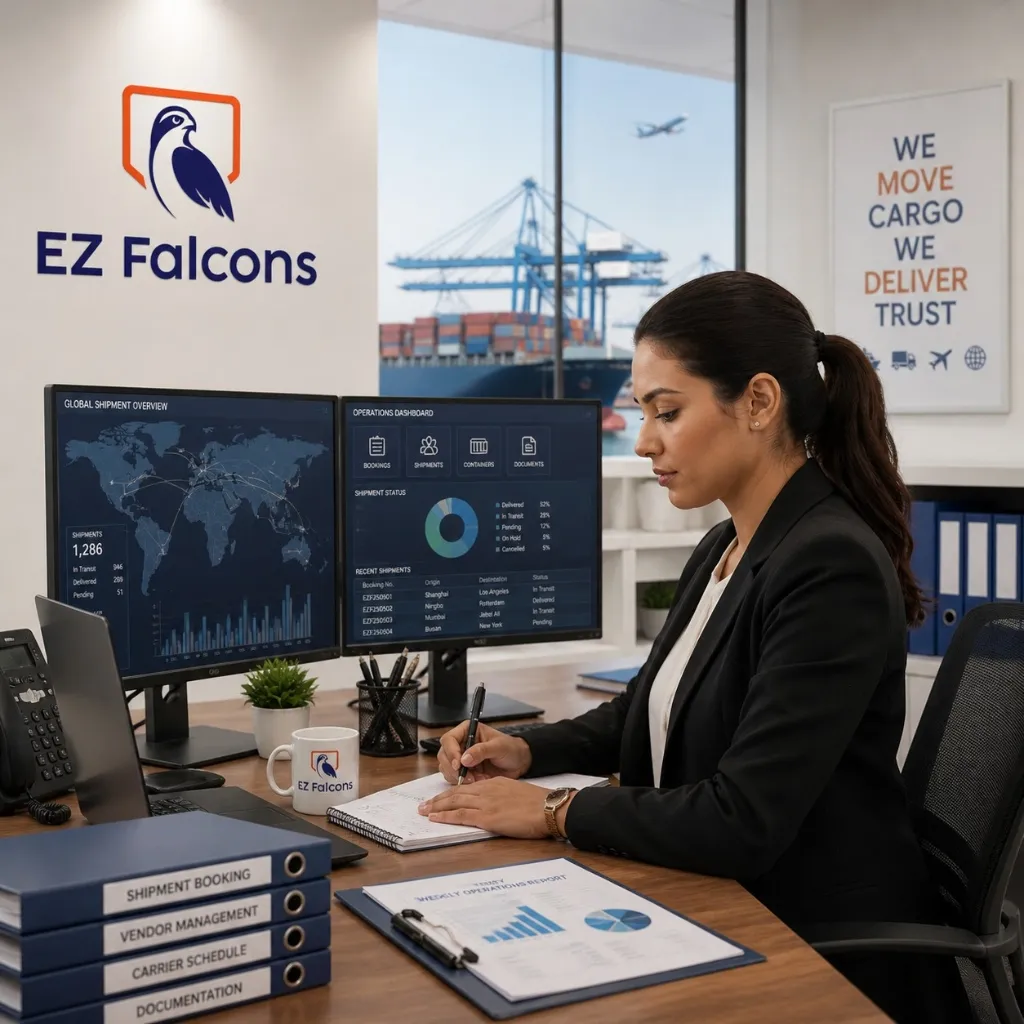 remote operations manager logistics overseeing shipment planning supply chain workflows and logistics team operations