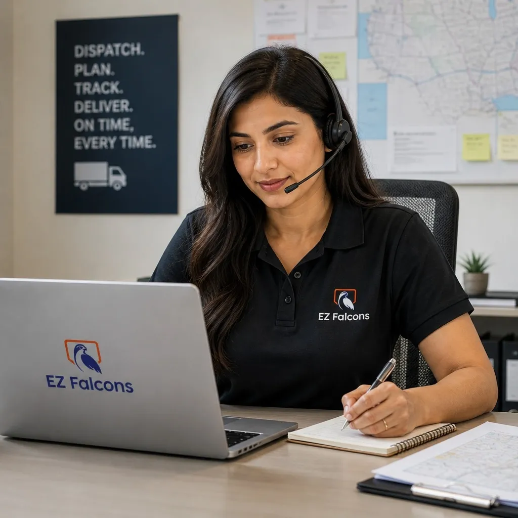 Remote truck dispatcher managing freight loads and routes for US trucking companies