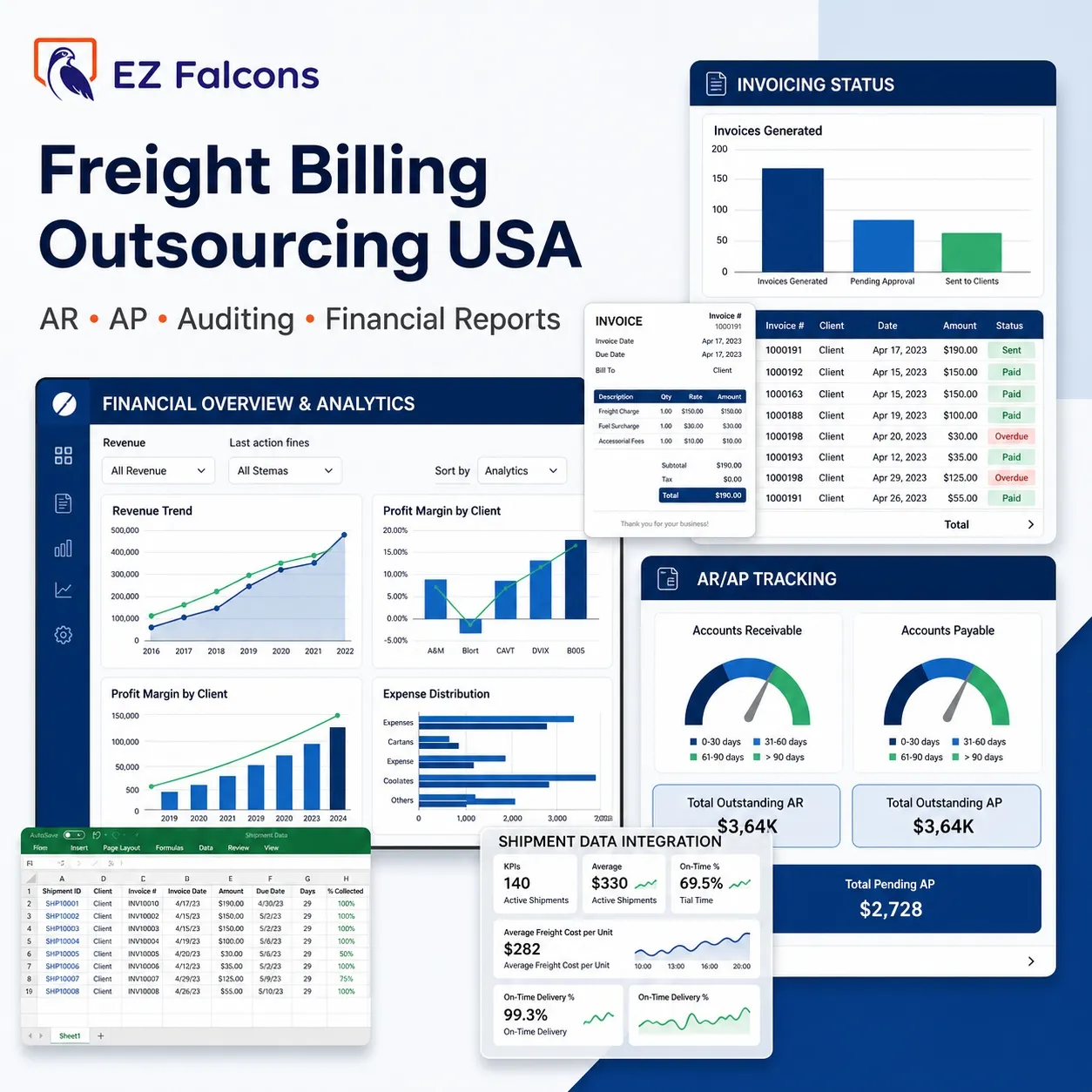 freight billing outsourcing USA remote logistics finance team managing invoicing accounts payable and freight auditing