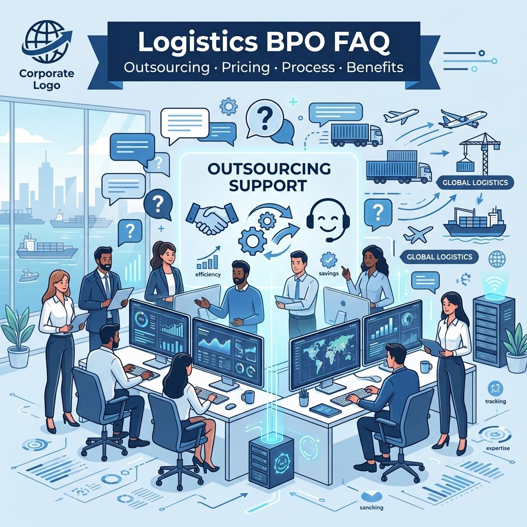 logistics BPO FAQ explaining outsourcing logistics services benefits pricing and process for US logistics companies