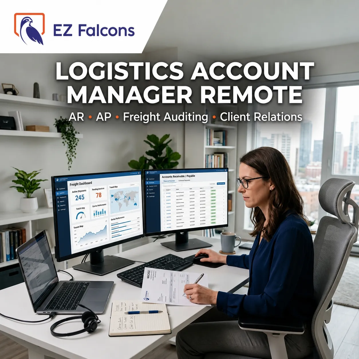 remote logistics coordinator managing shipment tracking communication and logistics operations for US supply chain companies